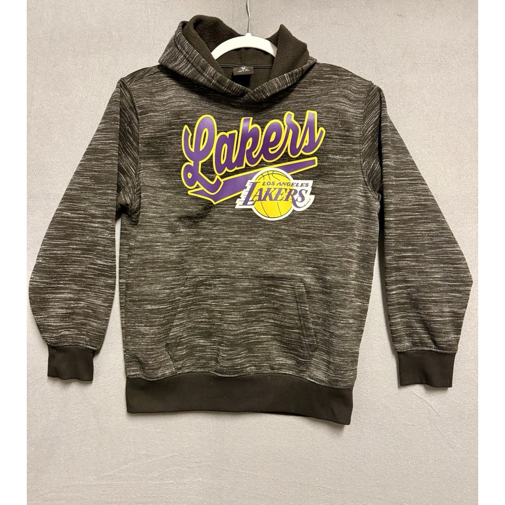 NBA Los Angeles Lakers Youth‎ Hoodie L 14-16 Space Dye Grey Fleece Sweatshirt